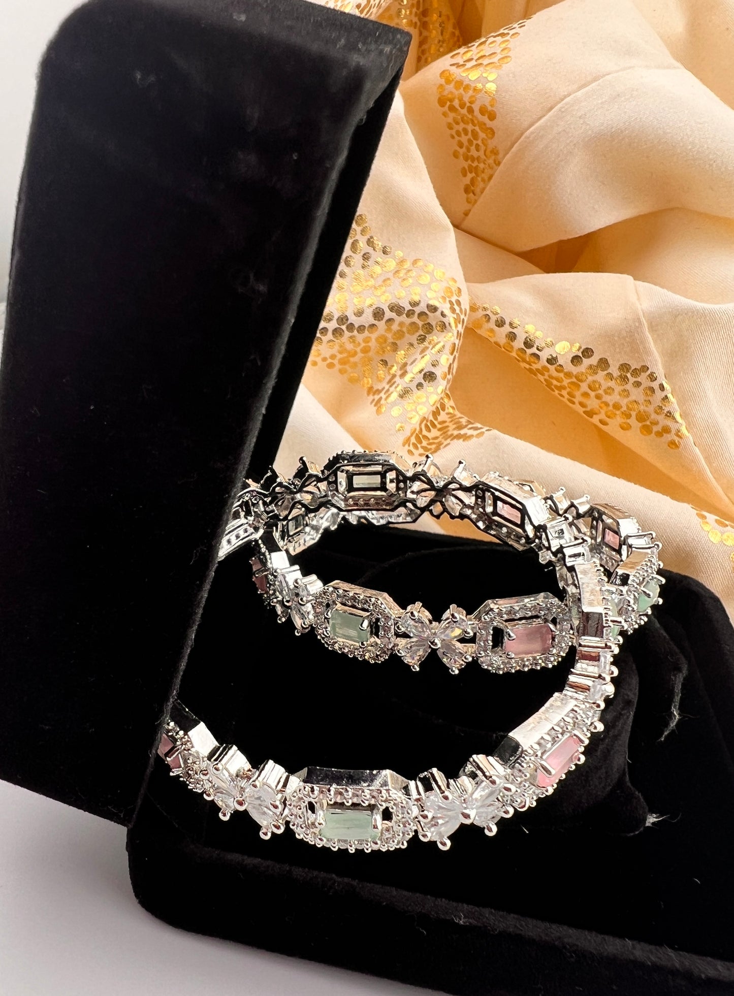 Sparkly Set of 2 Cubic Zirconia Bangles - More colors