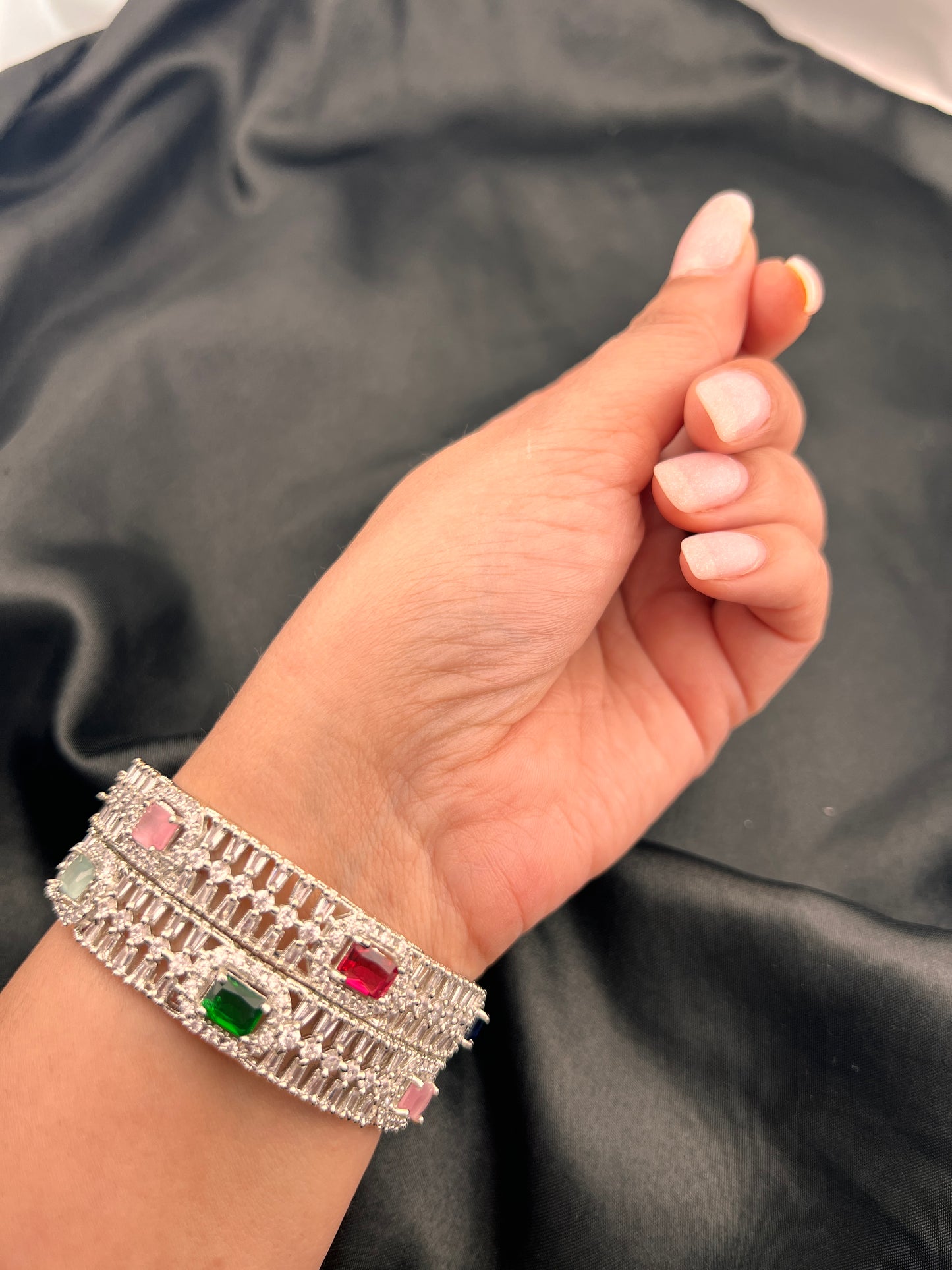 Set of 2 Multicolored Cubic Zirconia Diamond Bangles