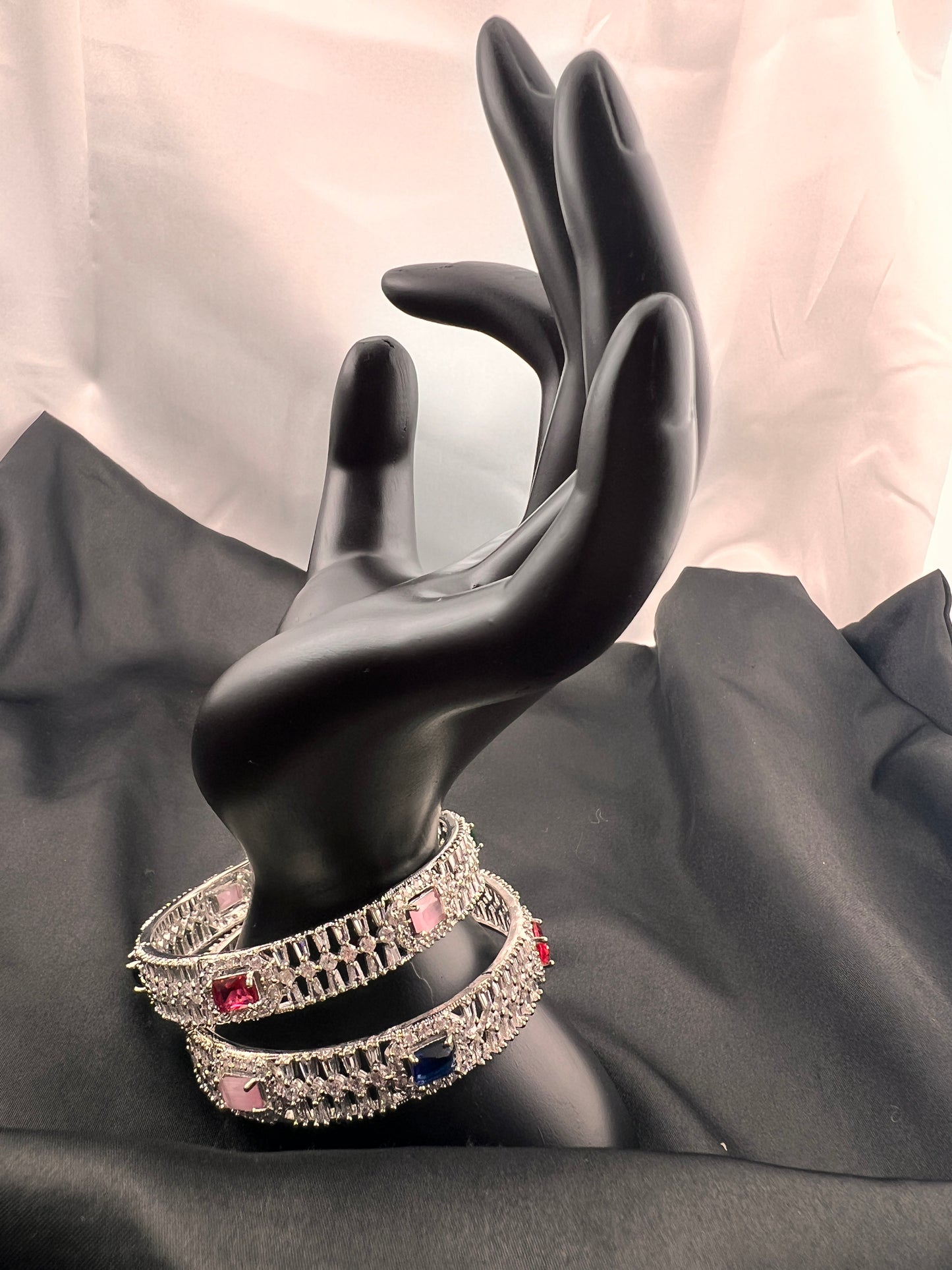 Set of 2 Multicolored Cubic Zirconia Diamond Bangles