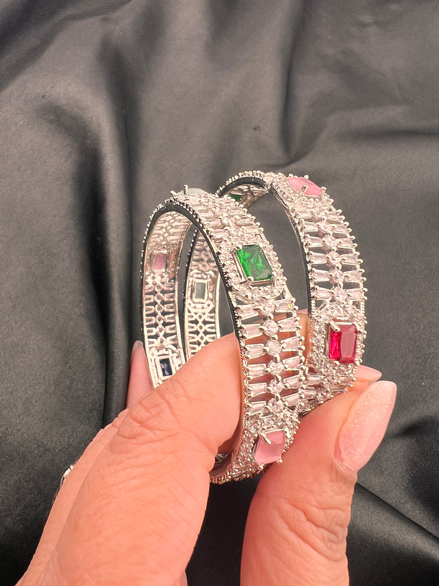 Set of 2 Multicolored Cubic Zirconia Diamond Bangles