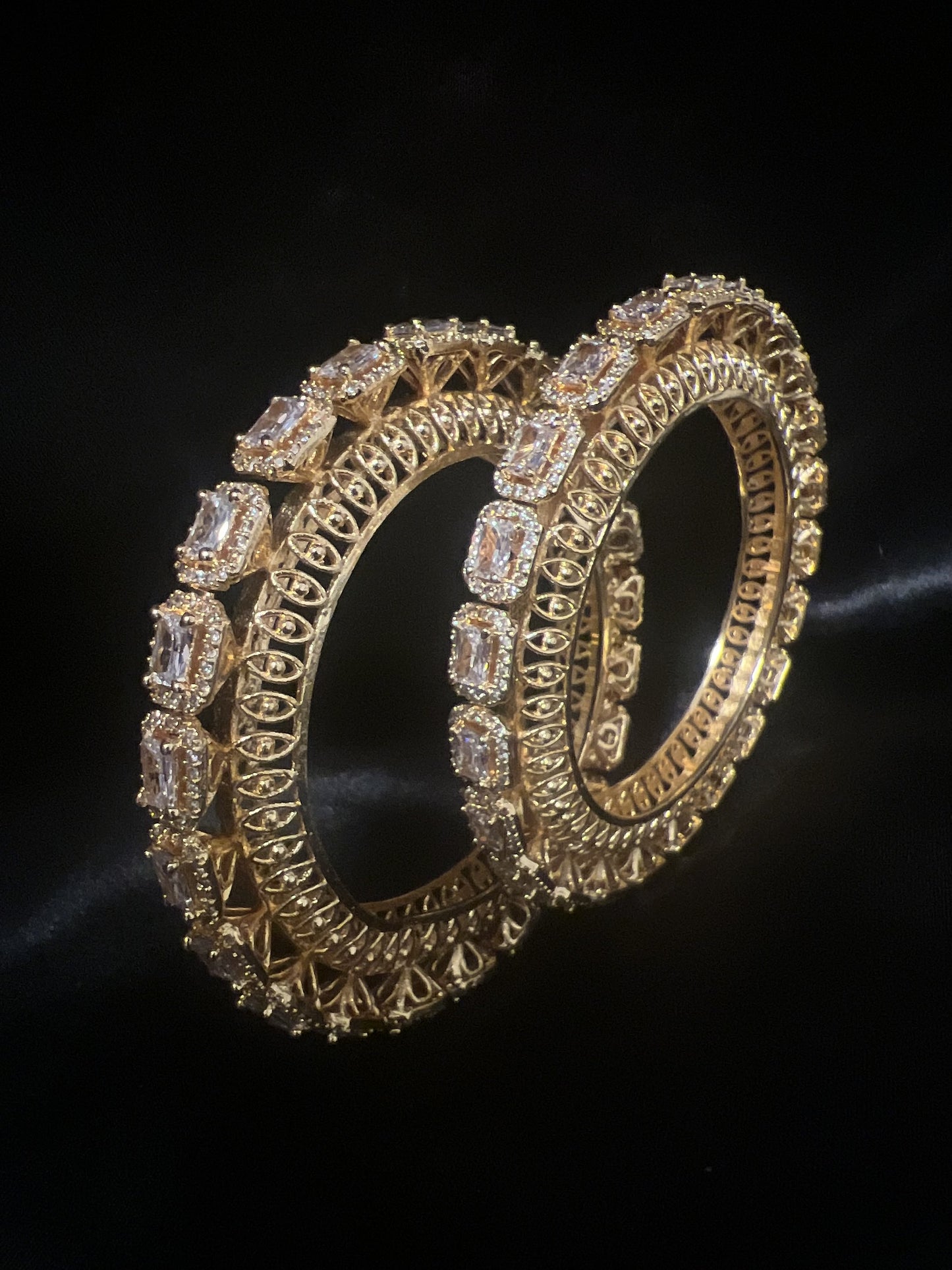 Set of 2 White Cubic Zirconia Bangles in Gold