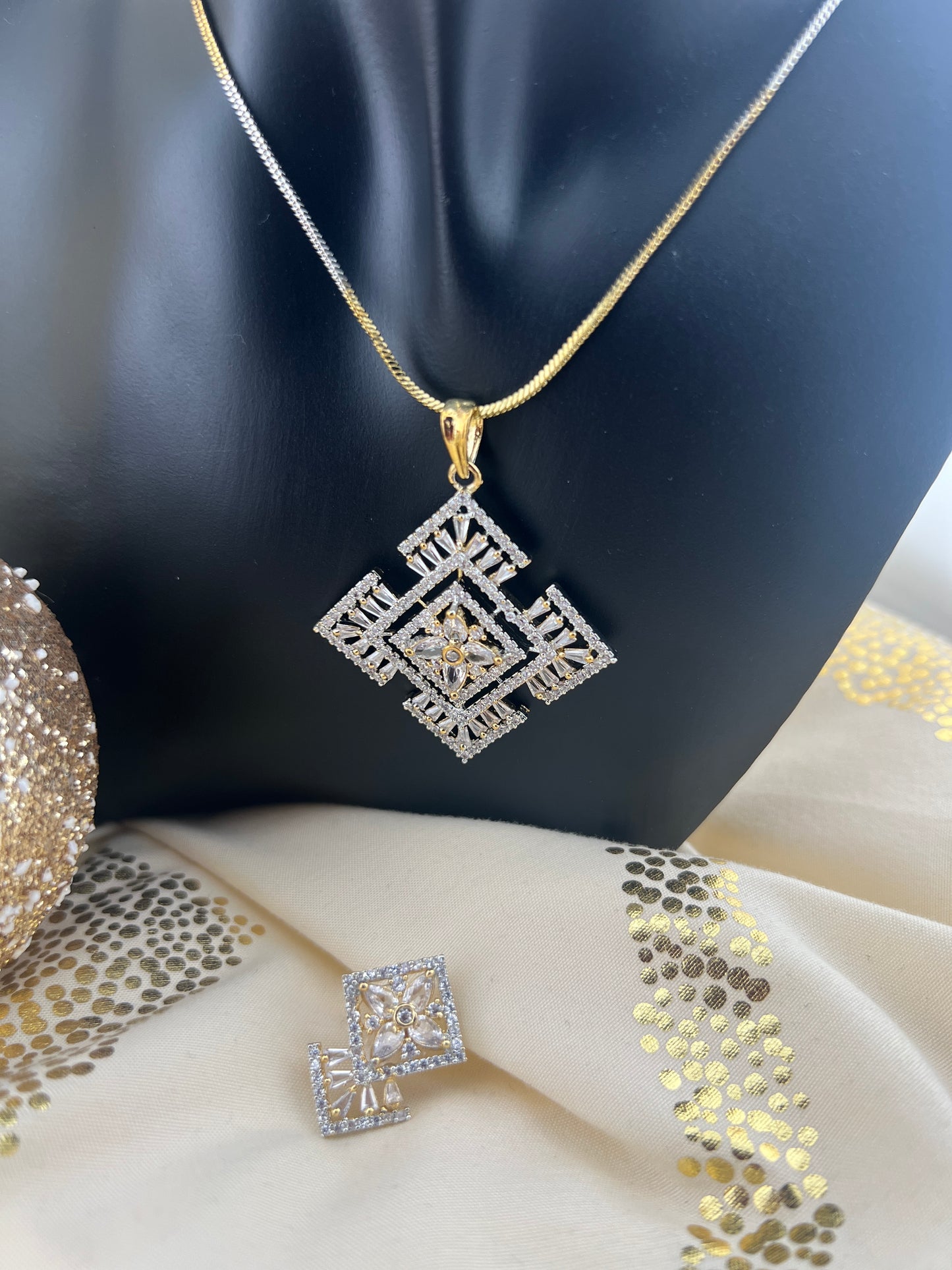 Silver and Gold CZ Pendant Set